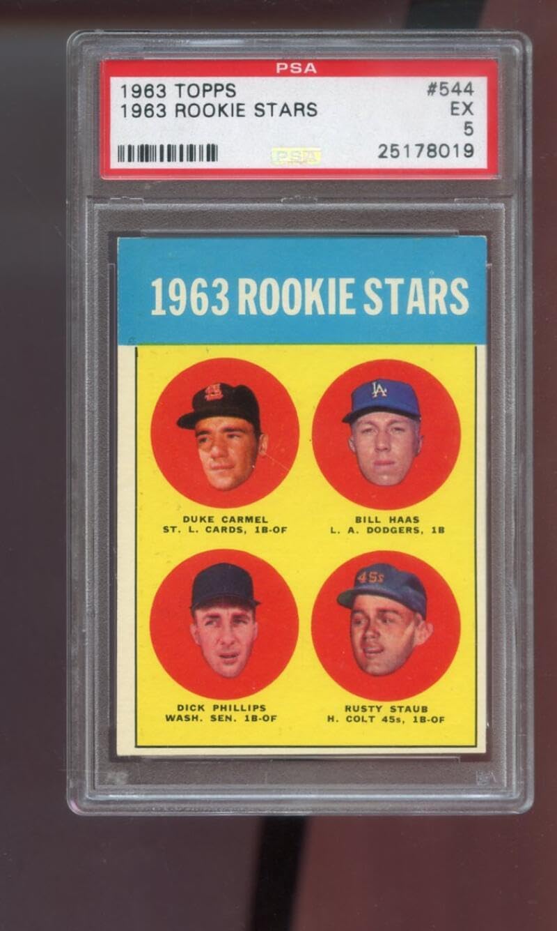 1963 Topps #544 Rookie Stars Rusty Staub Dick Phillips Duke Carmel Bill Haas RC PSA 5 Graded Baseball Card MLB