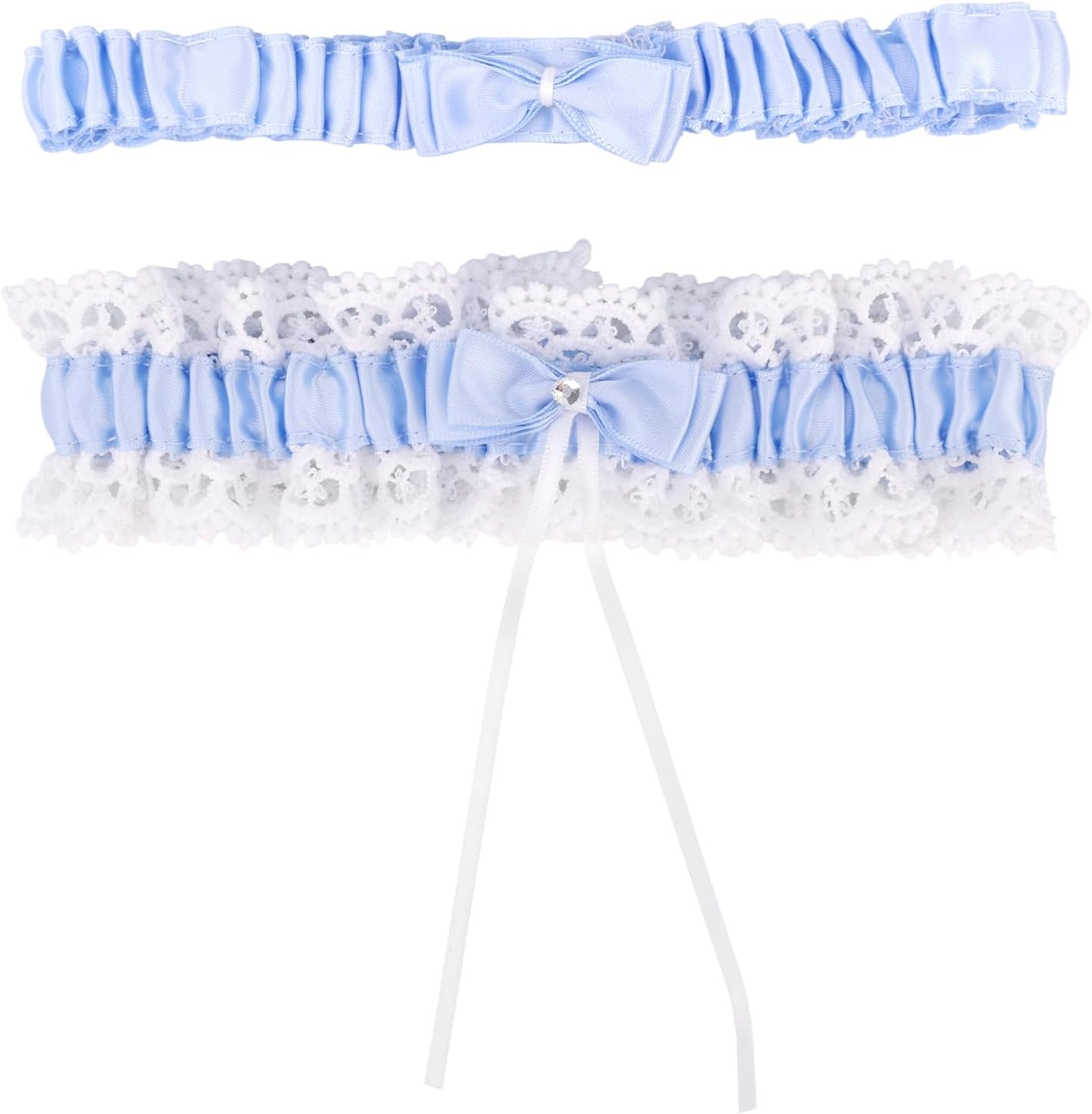 2pcs Wedding Garters for Bride, Lace Floral Garter Leg Belt Thigh Harness Set with Satin Bow Soft Stretchy Bridal Accessories