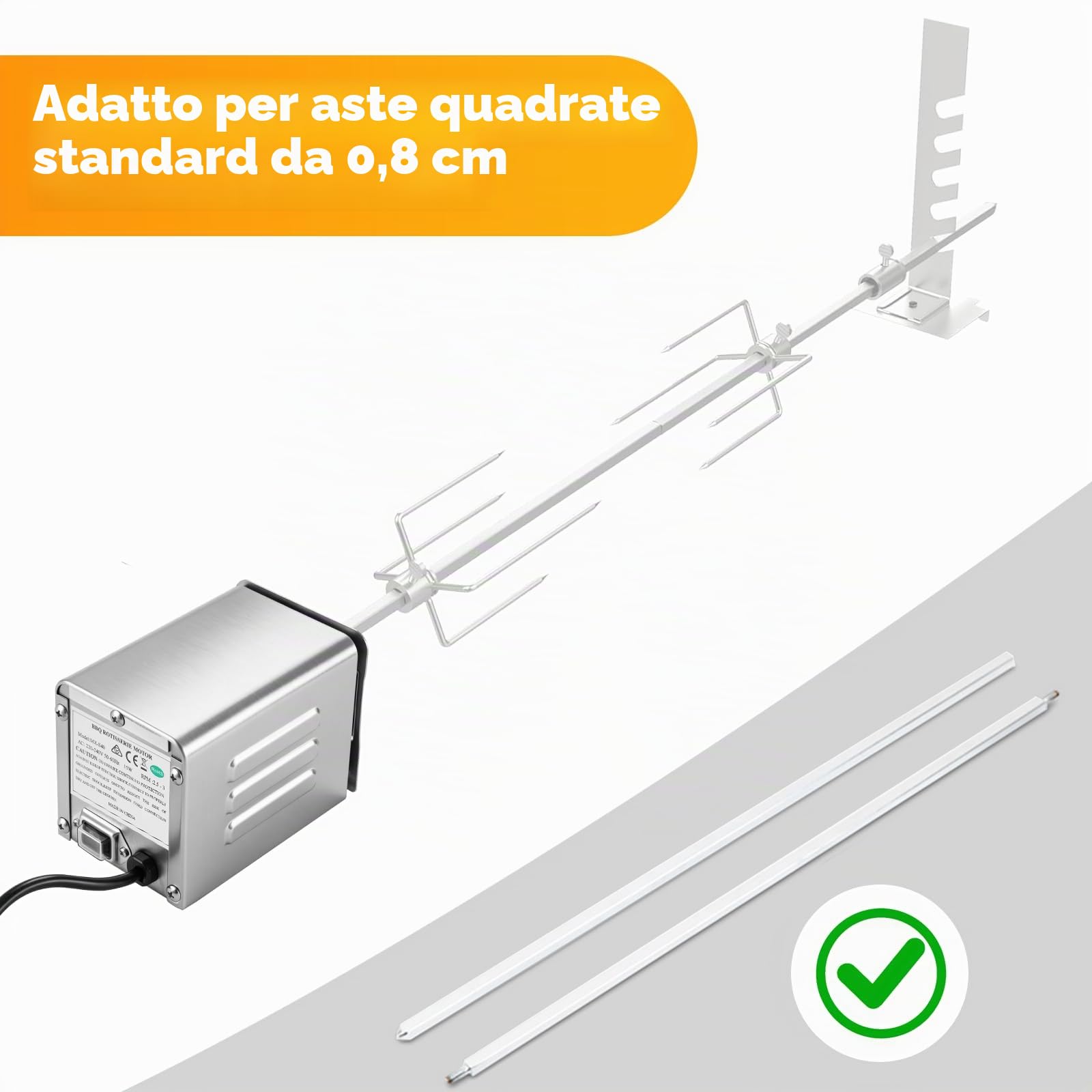 YJINGRUI Motore in Acciaio Inox per girarrosto, 15W 40 kg, Motore girarrosto per Grigliare Pollo, Maiale, Kebab (220V AC)