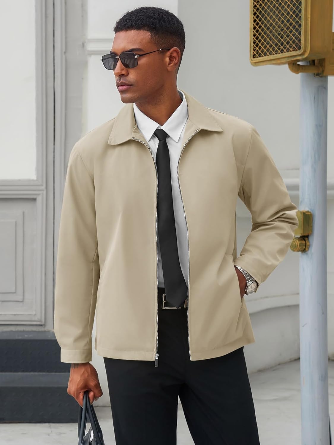 Runcati Mens Lightweight Jackets Full Zip Business Casual Windbreaker Fall Golf Coat Jacket with Pockets - Image 2