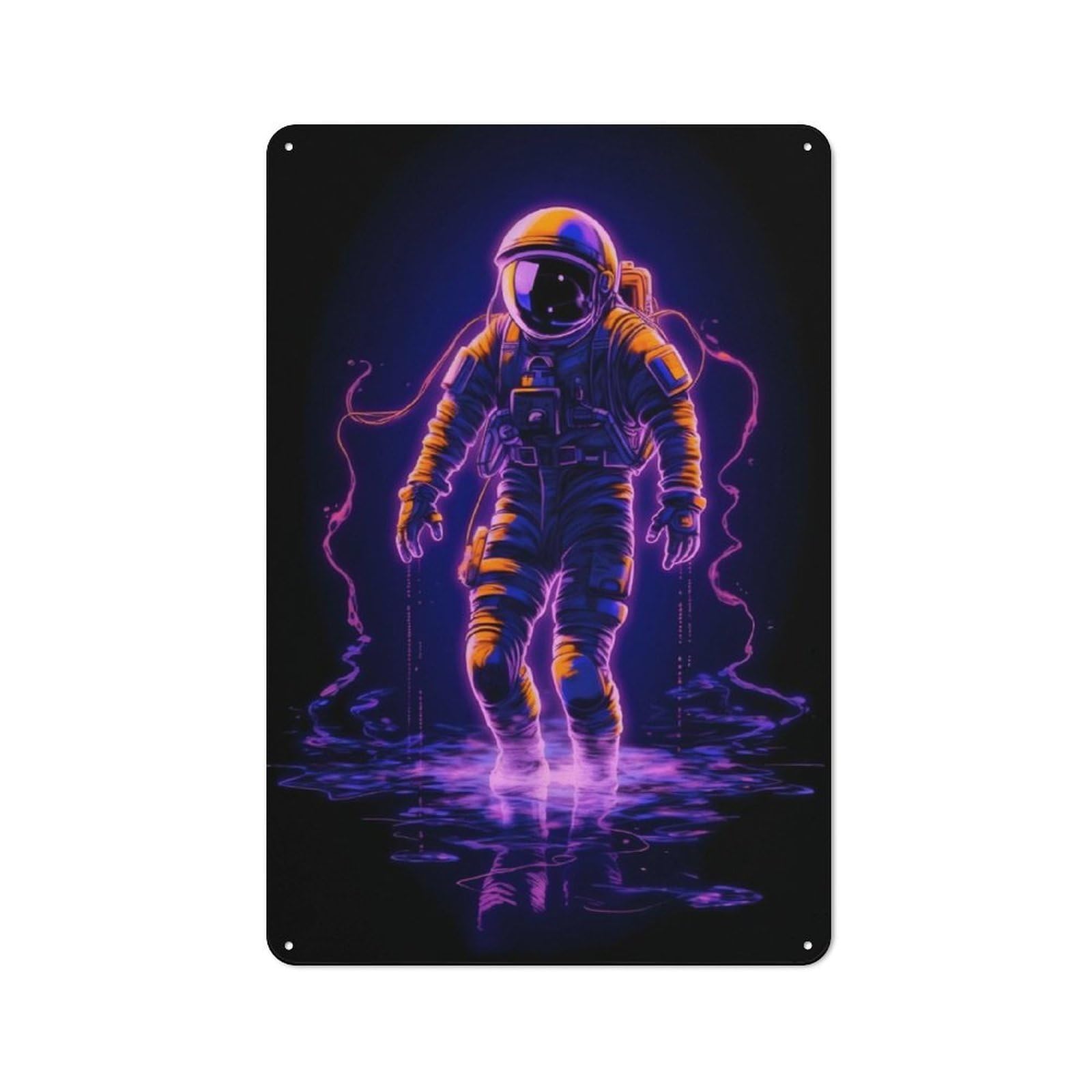 Junmoney Neon Astronaut Metal Sign 30X20cm With For Hallway Wall, Vintage Decor, For Garage, Workshop And Man Cave Decoration