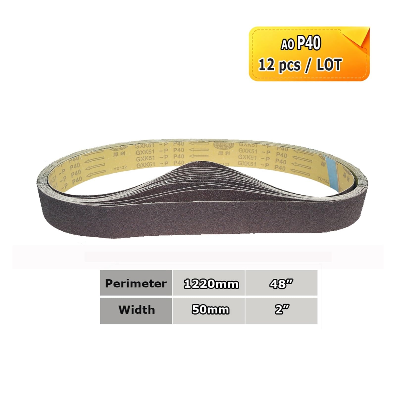 Nastri abrasivi 1220x50mm Ceramica Zirconia Ossido di alluminio Metallo Legno(AO P40 x12pcs)