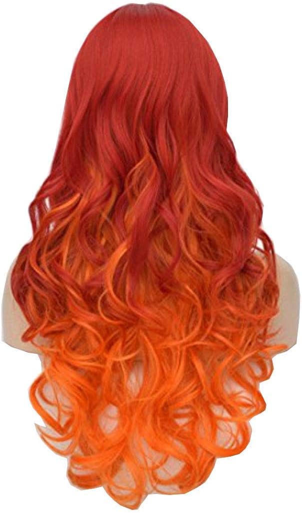 OYIXU 65cm 25.5" Synthetic Orange Red Ombre Women Christmas Party Cosplay Costume Curly Long Daily Hair Wig