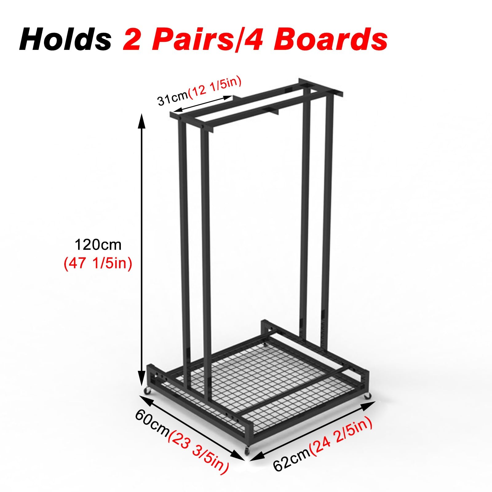Supporto da Pavimento Nero per Sci/Snowboard, Espositore da Sci per Garage Domestico, Organizer per Skateboard, Portaoggetti per Attrezzatura da Neve
