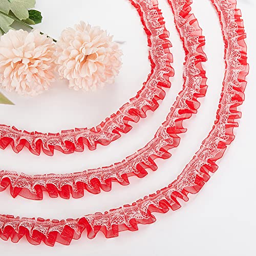 Olycraft 19.7 Yards Red Ruffled Chiffon Tape Ribbon Double Layer Pleated Polyester Lace Trim Mesh Lace Ribbon Pleated Lace Edge Trim Garment Accessories For Diy Craft Sewing Ornaments Gift #TOP3
