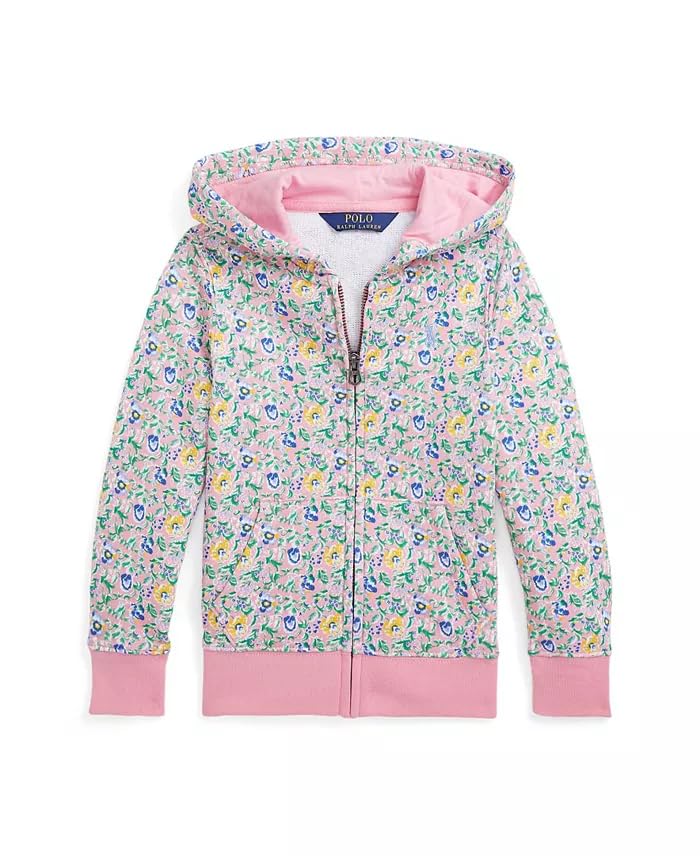 POLO RALPH LAUREN Girls Floral French Terry Full-Zip Hoodie Jacket XL 16 Pink