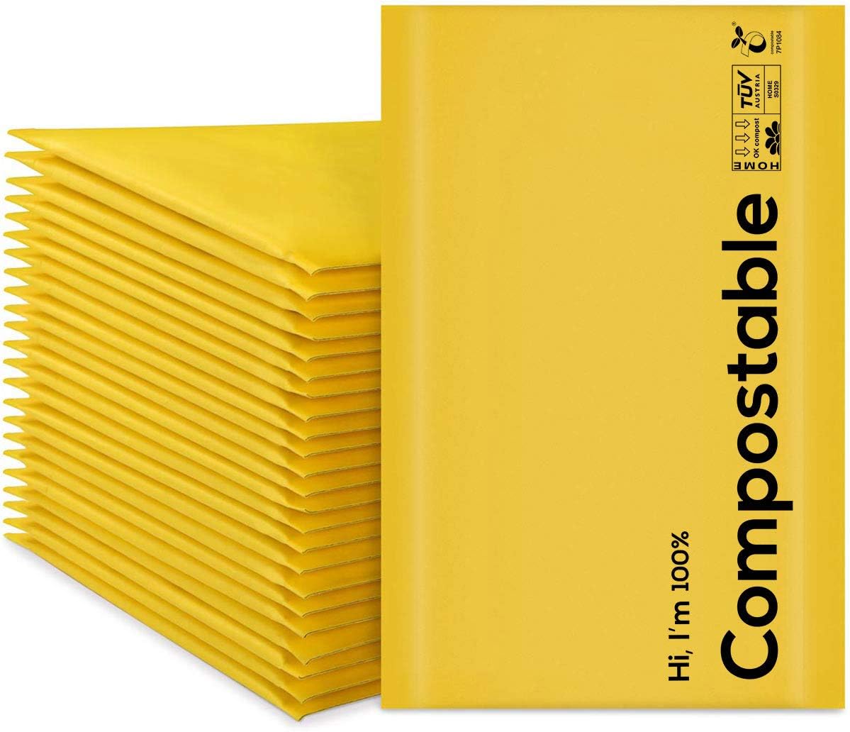 KTOB 10.5x16 100% Biodegradable Bubble Mailers,25 Count #5 Compostable Padded Packaging Wrap Envelopes Pouches Eco Friendly Self Seal Bags