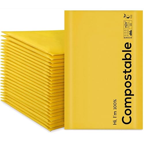 10.5x16 100% Biodegradable Bubble Mailers,25 Count #5 Compostable Padded Packaging