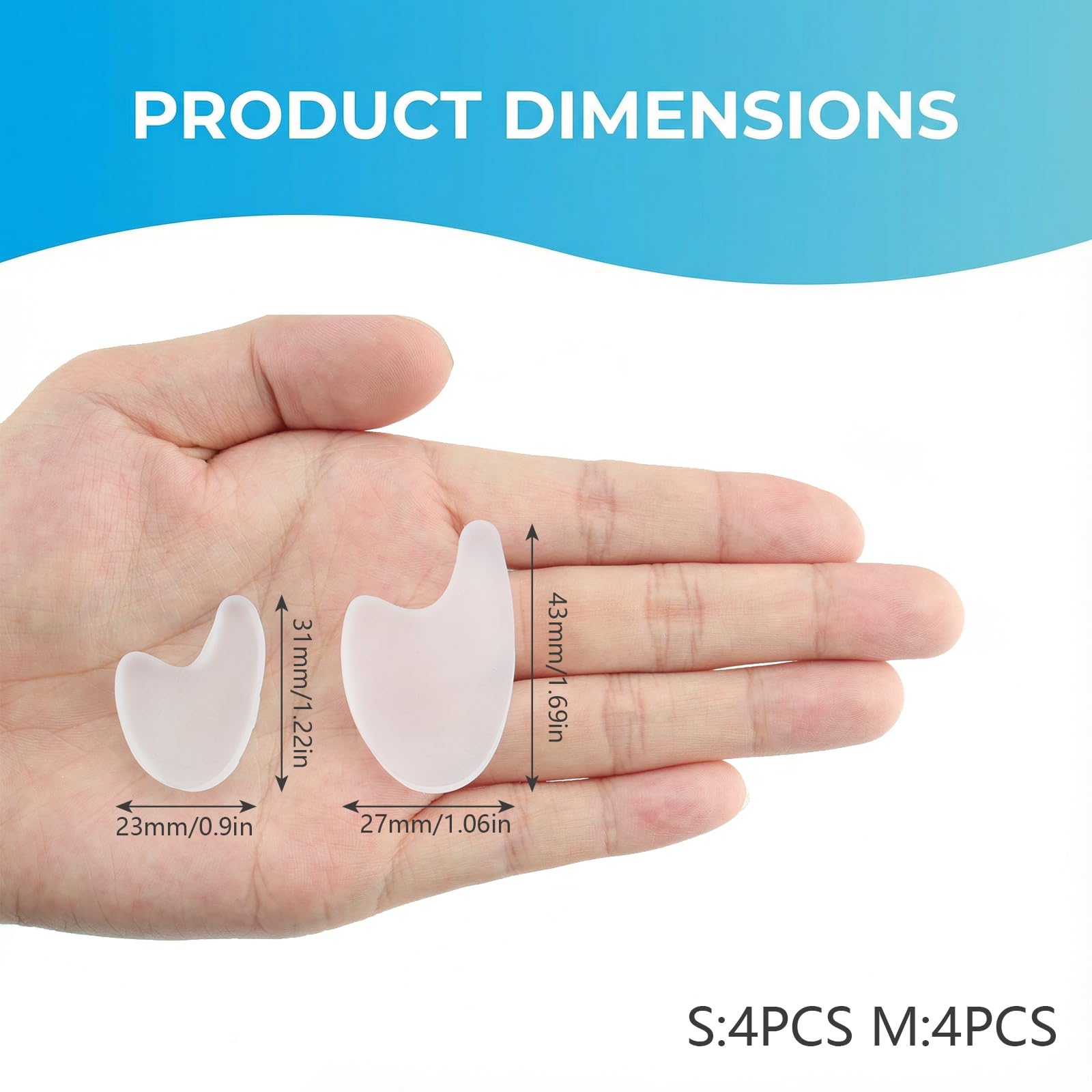 8 Stück Zehenspreizer Silikon, Fußzehenspreizer Zehentrenner Pediküre, Gel Bunion Zehenschutz Silikon Ballenzehen Korrektur, Zehenspreizer Herren für Bunion überlappende Zehen - 3