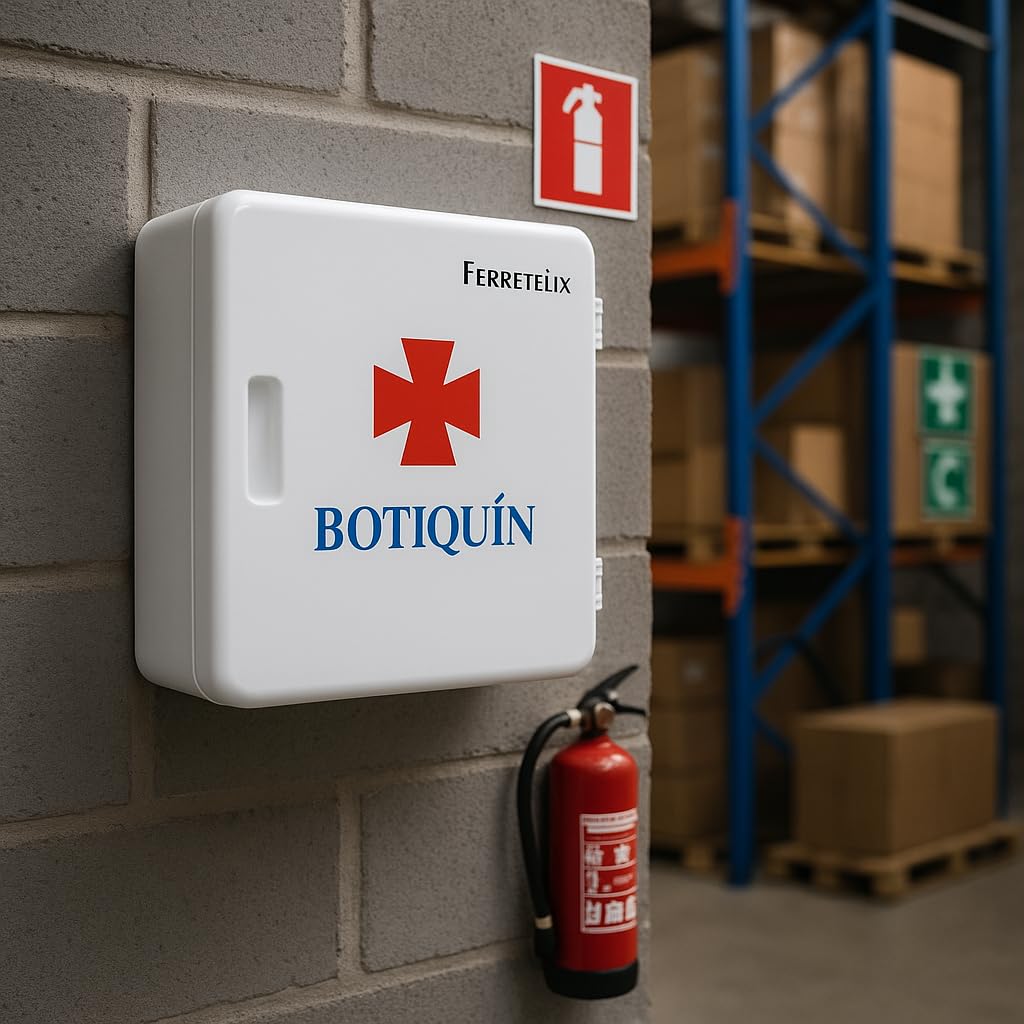 Ferretelix® Botiquin armario de pared con dotacion 280 mm x 250 mm x 100 mm equipado con varios artículos para realizar las primeras curas en caso de emergencia, Botiquín de primeros auxilios