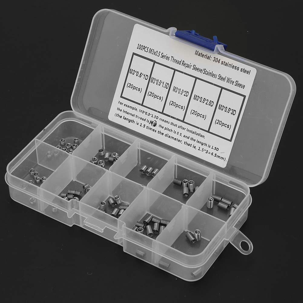 Screw Sleeve, 100PCS Thread Repair Inserts Stainless Steel Thread Screws Sleeve Helical Threaded Inserts (M3*0.5)