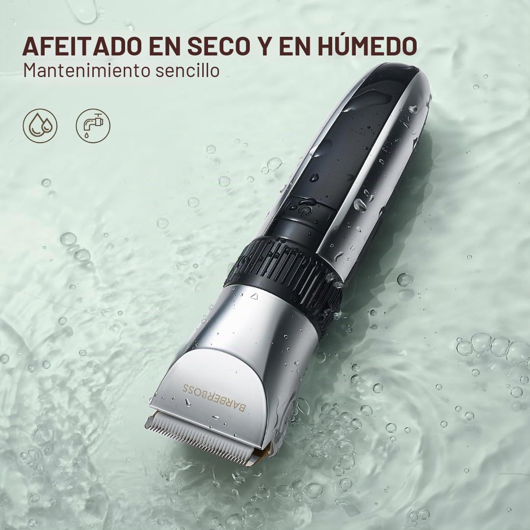 BarberBoss Cortapelos inalámbrico para perros, impermeable, cuchillas de cerámica, pantalla LED, carga rápida, cortadora eléctrica para mascotas (Plata)
