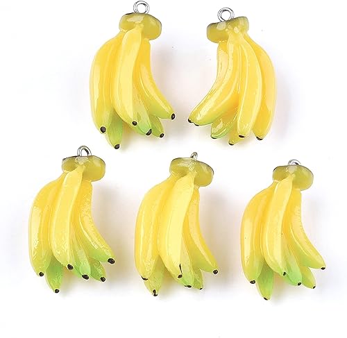 Miniatura 1 de Mega Pet 10 dijes de resina con forma de plátano, color amarillo, imitación de comida, lindos dijes colgantes, espaciadores, cuentas sueltas, adorno