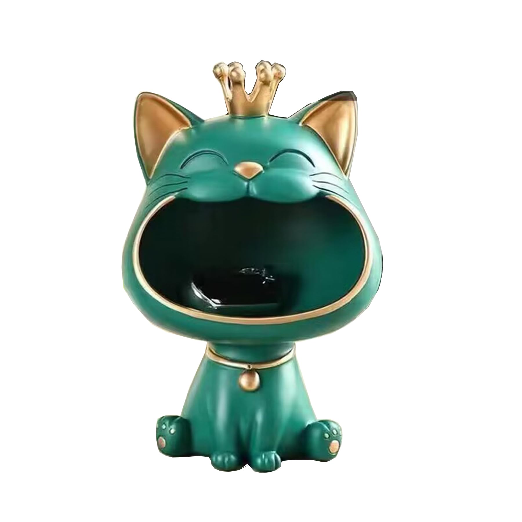 Moaobooh Statua di Gatto Fortunato, Decorazione per Casa e Ingresso, con Gatto che Ride e Chiavi, Scatola per Piccoli Oggetti (Verde)