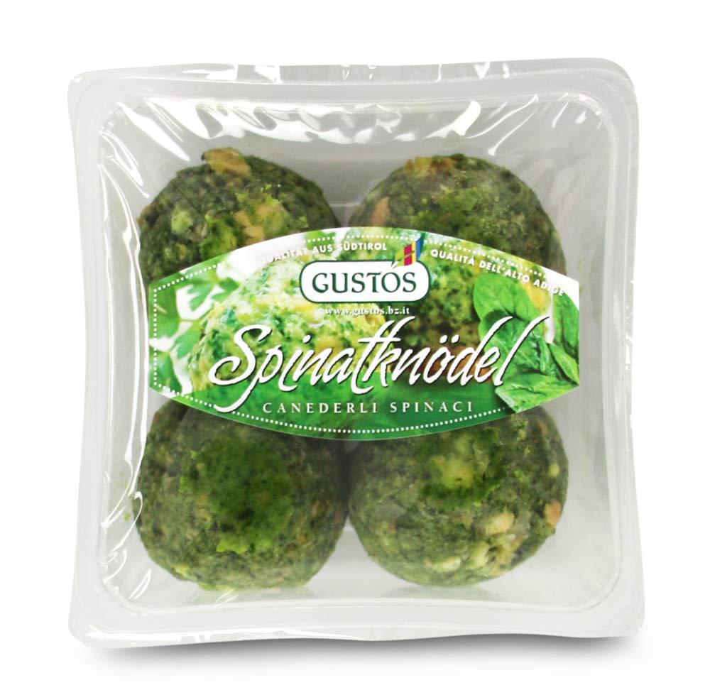 GUSTOS - 3 Packungen Spinatknödel, die leckere und gesunden grünen Knödel von Gustos, jeweils 4 Stück. Mit 27% Spinat, nach traditionellem Rezept hergestellt