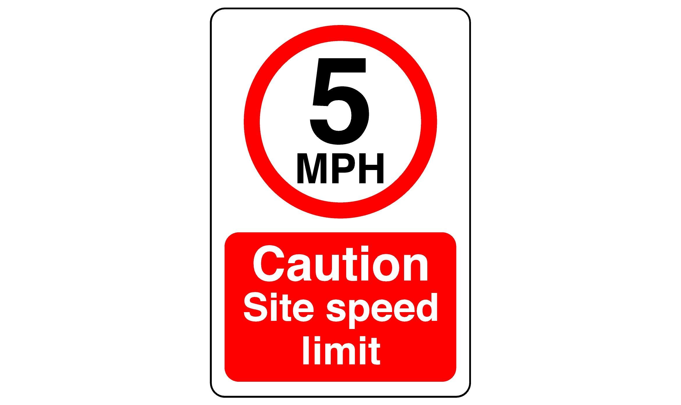 5mph caution site speed limit - 3mm Aluminum Dibond high-visibility and durability for indoor/outdoor usage (400mm x 300mm) Ensures Safety Within 14m Viewing Distance.