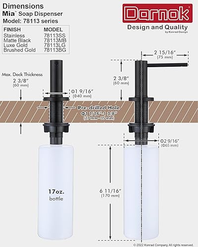 Miniatura 5 de Darnok 78111SS Luca - Dispensador de jabón para platos para fregadero de cocina, bomba para lavar platos, jabón líquido o loción de manos, recarga