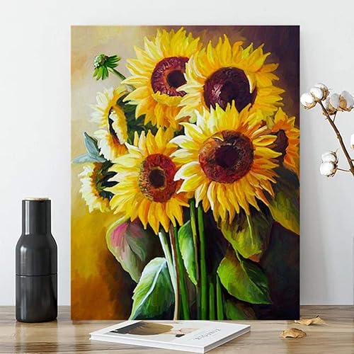 Karyees Kits de pintura de girasoles por números, 16 x 20 pulgadas, pintura al óleo por números, girasoles, pintura en lienzo por números, kits de