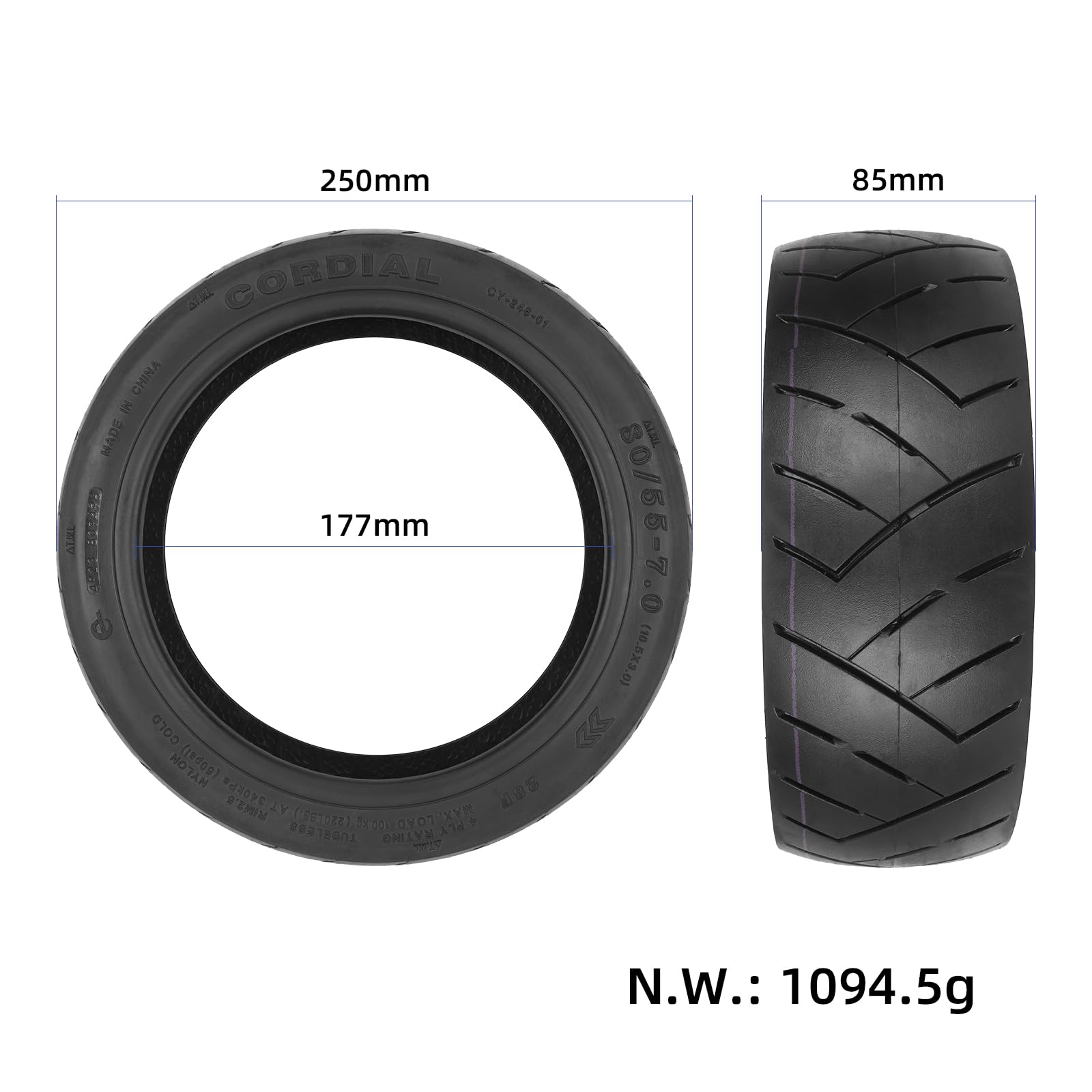 80/55-7,0 (10,5 x 3,0) Vakuumreifen für Segway Ninebot P65 10,5 Zoll, selbstreparierbarer Reifen für Elektroroller, schlauchlose Reifen, Ersatzteile, Zubehör (1 x Reifen)