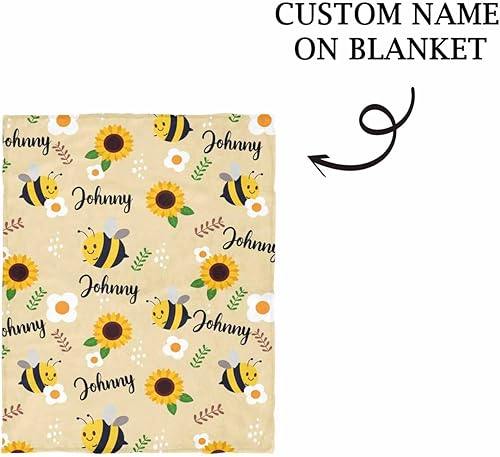 Miniatura 5 de YESCUSTOM Manta de bebé personalizada con nombre para niñas y niños, mantas de bebé personalizadas de abejas y girasoles para niños recién nacidos,