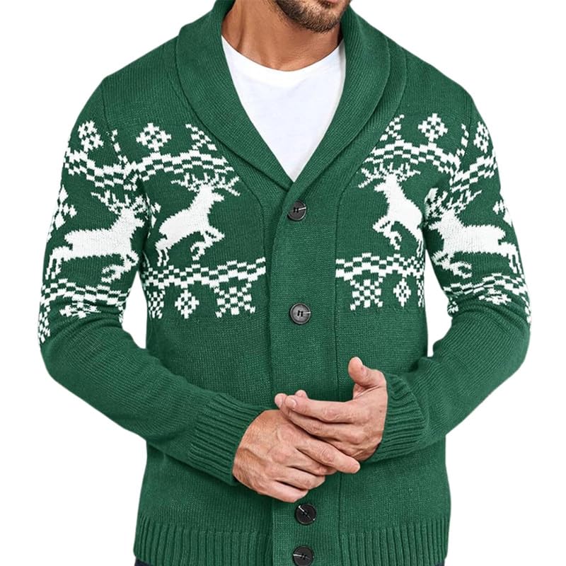 Men's Slim Fit Knitted Cardigan Sweater Jacket with V-Neck and Long Sleeves for Autumn & Winter | Green | XL-image-37