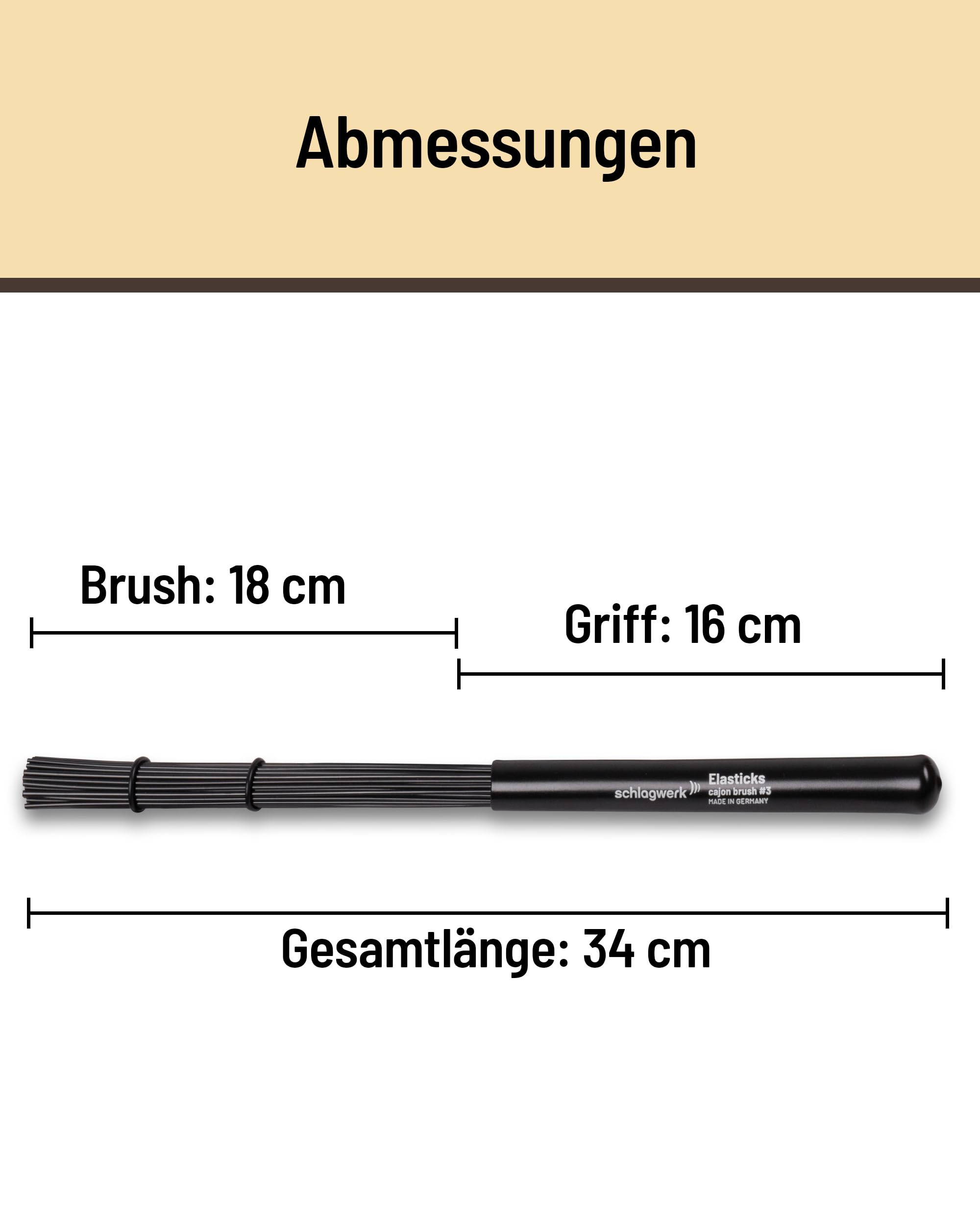 Schlagwerk BRC03 Cajon Brush #3 - Elasticks - 2 Stück - Percussion Brushes mit elastischem, biegsamem Griff, Länge 34, ausbalenciert. Made in Germany