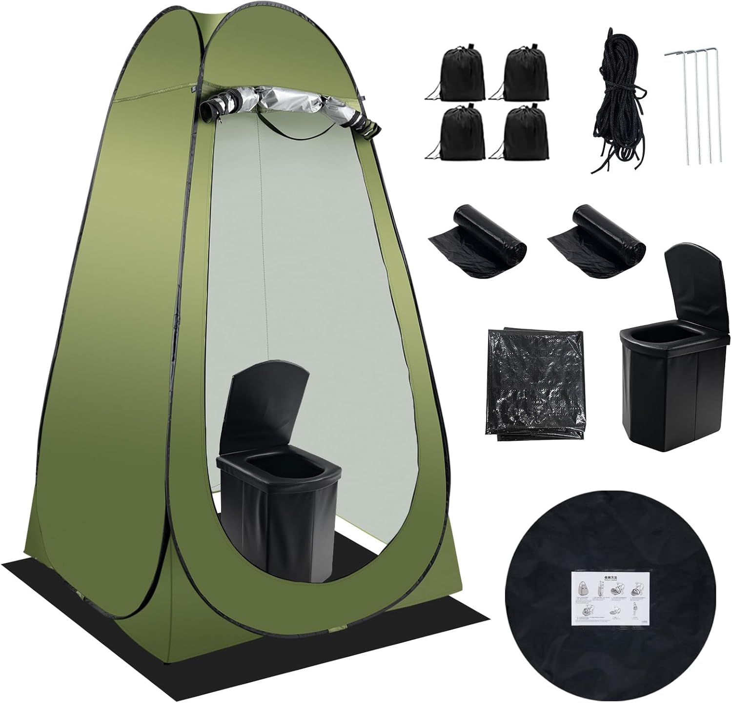 Portable Camping Toilet Kit for Adults, Pop up Privacy Tent, X Large Folding Toilet Potty with Camping Tent, Outdoor Instant Shower Tent Camp Toilet Changing Dressing Room