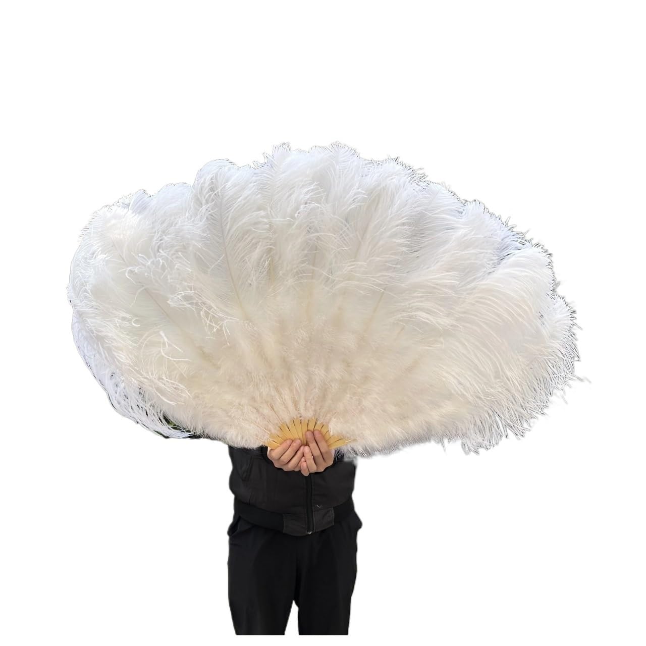 Ventaglio di Piume 130CM/100CM Ventaglio Bianco Grande con Piume Soffici 13 Ossa Portatile for spettacoli di Danza di Carnevale e Artigianato Fai da Te(48 Dark Beige,Small Fan 1Pair(Two))