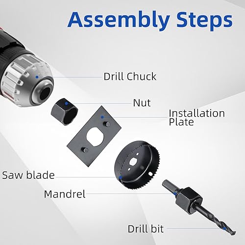Miniatura 4 de BTSHUB Juego de 17 piezas de sierra perforadora, incluye 13 hojas de sierra (34 a 5 pulgadas), 2 mandriles, 1 placa de instalación, 1 llave