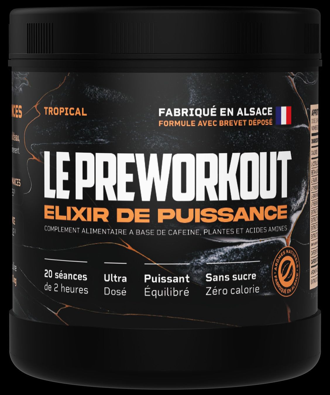 Elixir de Puissance | Fabriqué en Alsace | 2h d'Énergie Intense Sans Crash | Booster Pré-Entraînement Force, Endurance, Focus | Citrulline 8g | Rhodiola & Ashwagandha | Tropical