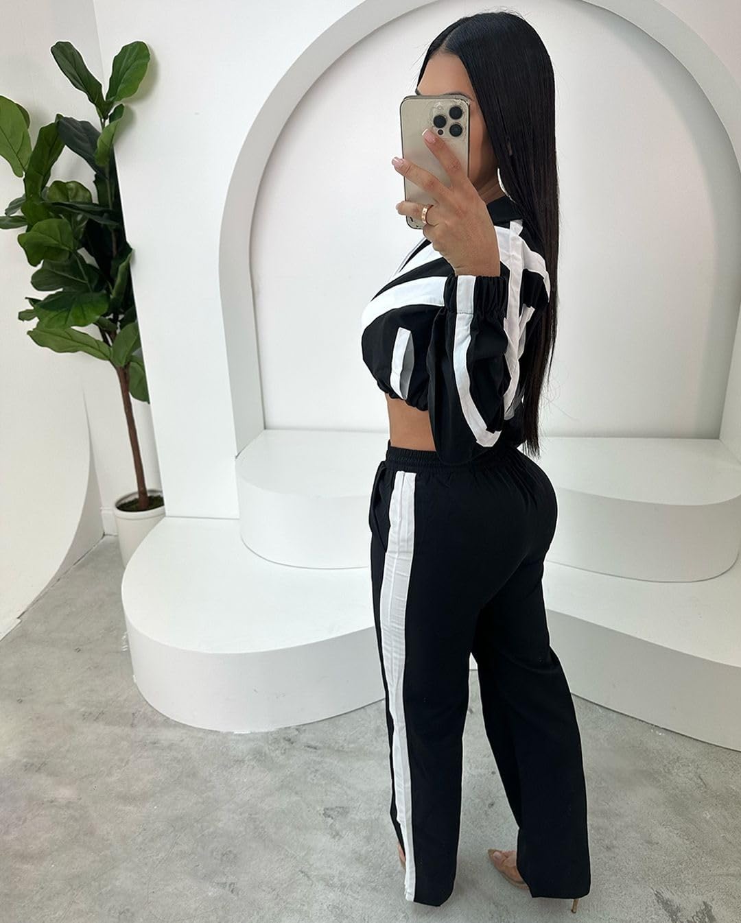 Women's 2 Piece 80s Outfit Color Block Crop Top Sweatshirt Pants Set Long Sleeve Windbreaker Jacket Tracksuit Set - Image 4