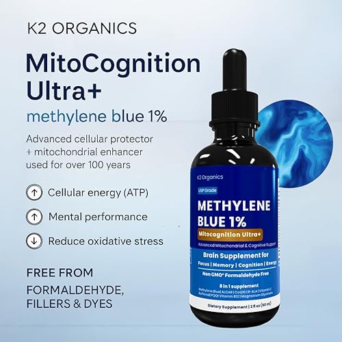 Miniatura 2 de Gotas de Azul de Metileno 2oz-MitoCognition Ultra+ 8-en-1 Grado Farmacéutico Solución al 1% para Apoyar el Enfoque, Memoria, Cognición y EnergíaSin
