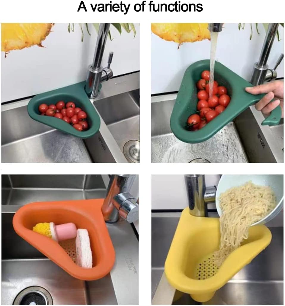 Swan Drain Basket for Kitchen Sink, Triangle Sink Drain Rack Corner Kitchen Sink Strainer Basket, Multifunctional Kitchen Triangle Sink Filter (2 pcs, Yellow)