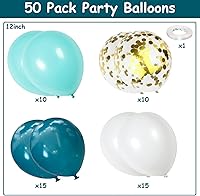 Vista 2 de Globos de color verde azulado y blanco, globos de látex de confeti dorado para fiesta, color azul turquesa oscuro pastel, azul pavo real, blanco