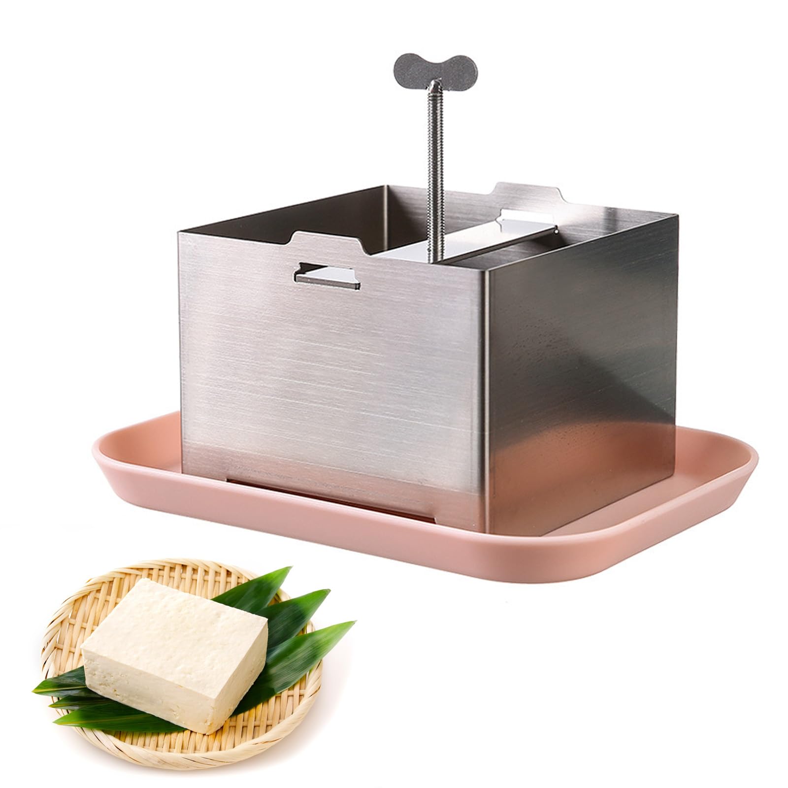 Prasa do tofu, prasa do tofu ze stali nierdzewnej, zestaw do robienia tofu z tacą ociekową i gazą, forma do prasowania tofu dla miłośników narzędzi kuchennych (16 x 12 x 9 cm)