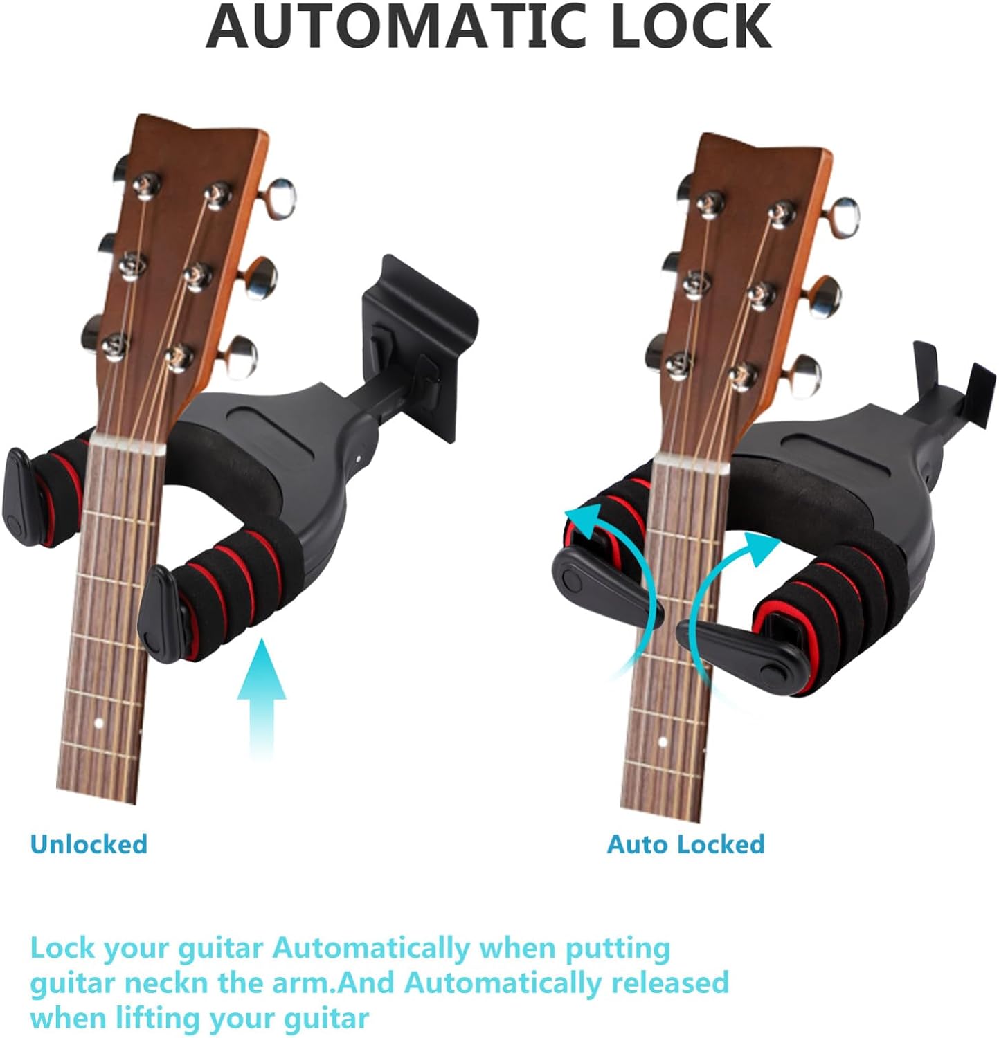 Heavy-Duty Self-Locking Guitar Hanger Wall Mount Hook for Acoustic and Electric Guitars Black Suitable for Music Stores and Exhibitions image 3