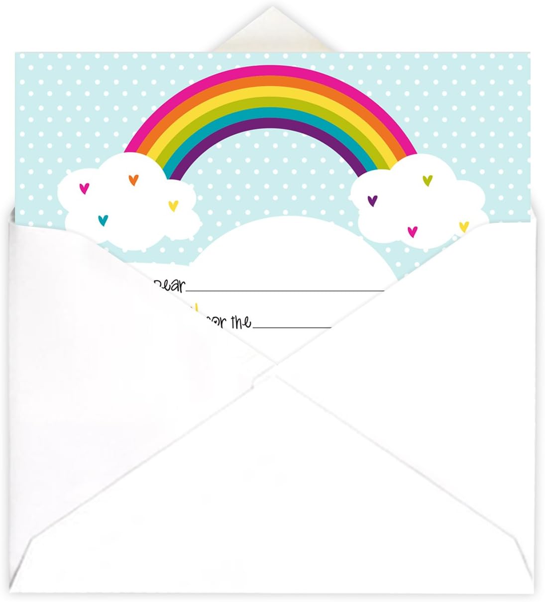 Canopy Street Rainbows And Hearts Kids Thank You Note Card Pack / 20 Vibrant Fill In Thank You Cards And White Envelopes / 4 5/8" x 6 1/4" Birthday Party Thanks Cards