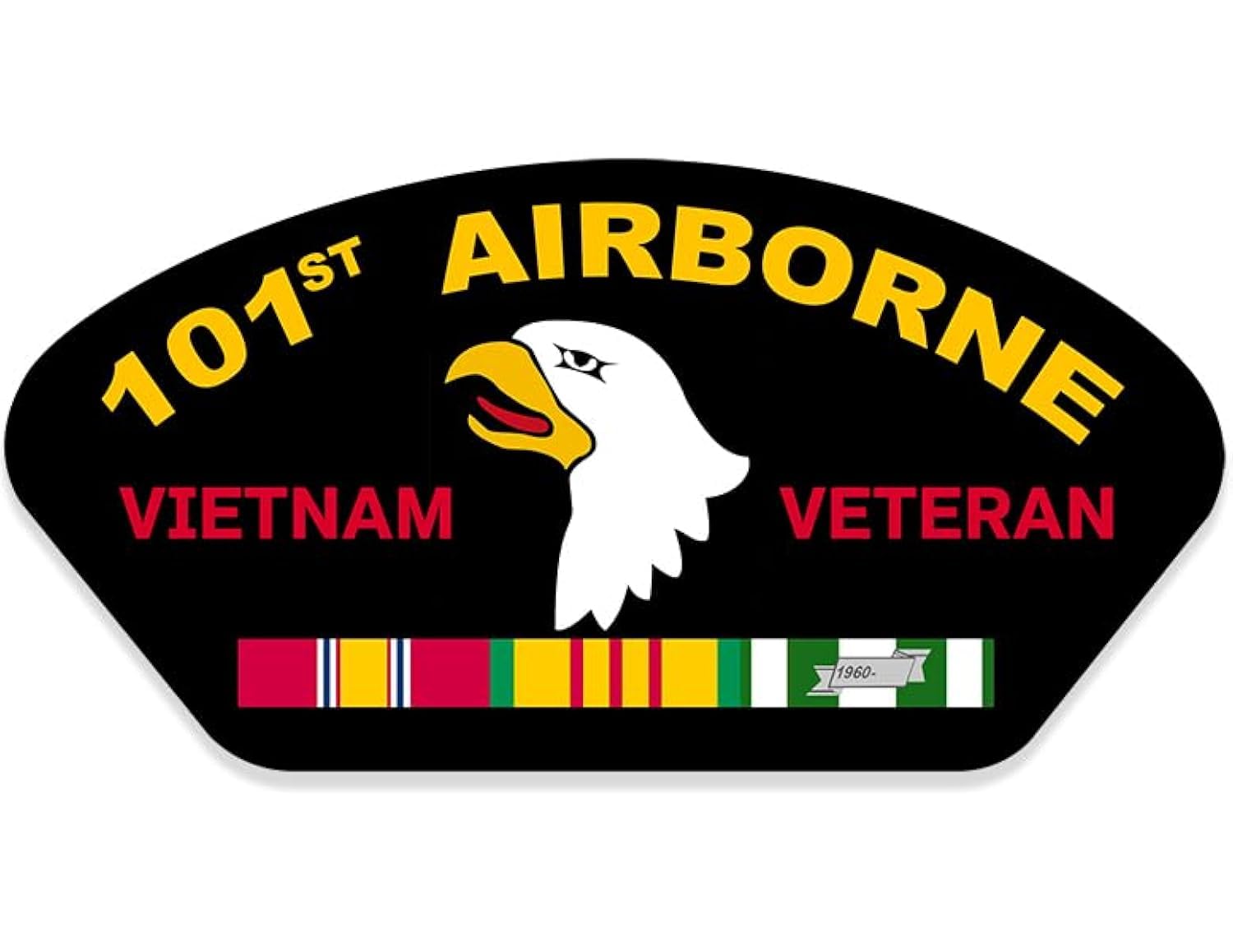 Black SSI Shaped 101st Airborne Vietnam Veteran Sticker (Vet 1960 Served Vinyl Decal) U.S. Army Licensed