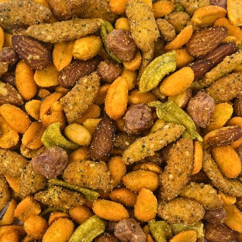 Image of Belmont Peanuts Southwest Spice Bar Mix, 18 oz (1 Pack) - Virginia Peanuts, Buffalo Nuts, Everything Sticks, Smoked Almonds and Guacamole Bits - Simple Ingredients, No Preservatives, Hand Seasoned