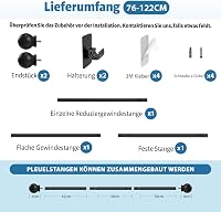 TRAROD Fúrás Nélküli Függönyrúd 76-122 cm Matt Fekete 16 mm Teleszkópos 4