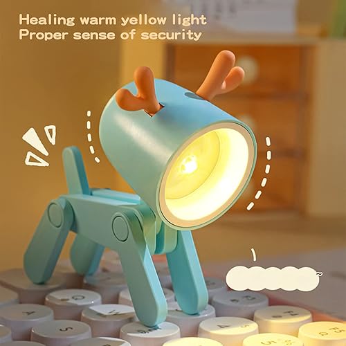 Miniatura 3 de RENXR Mini luz nocturna para niños, luz LED creativa con diseño de ciervos y perros, lámparas de animales lindos portátiles para niñas, niños,
