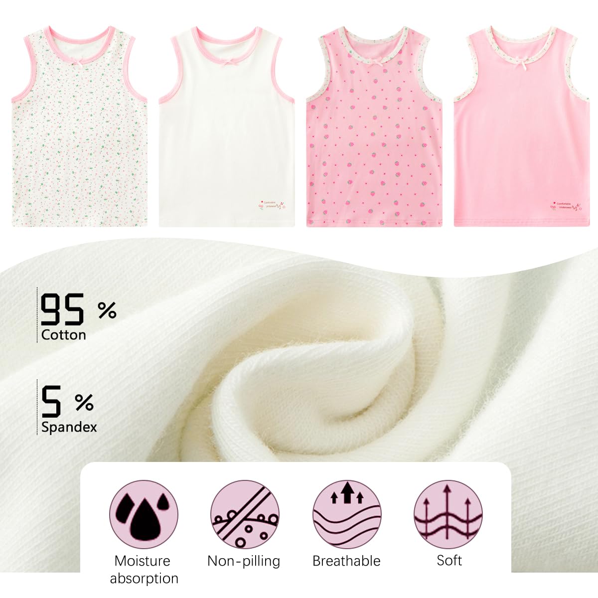 Maillot de Corps Fille en Coton débardeurs sans Manches Enfant sous-vêtements 2-11 Ans