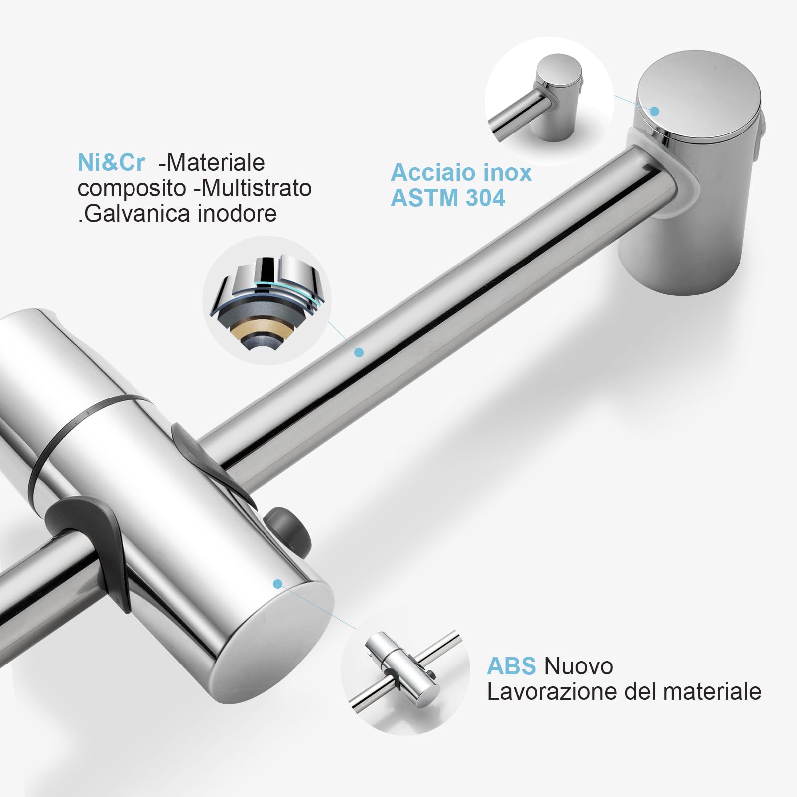 OFFO Saliscendi Doccia 60 cm,Asta Doccia a Parete,Distanza Regolabile da 26 a 59 cm,con Sali Scendi per Doccia,Asta Doccia Saliscendi di Ricambio,Cromo