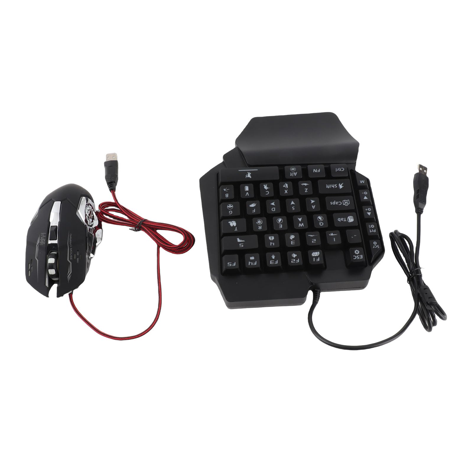 Bewinner Combinazione Tastiera e Mouse da Gioco RGB a una Mano, Tastiera da Gioco a Mezza Mano con Adattatore per, Set Mini e Mouse Retroilluminato a LED Cablato USB per Console di