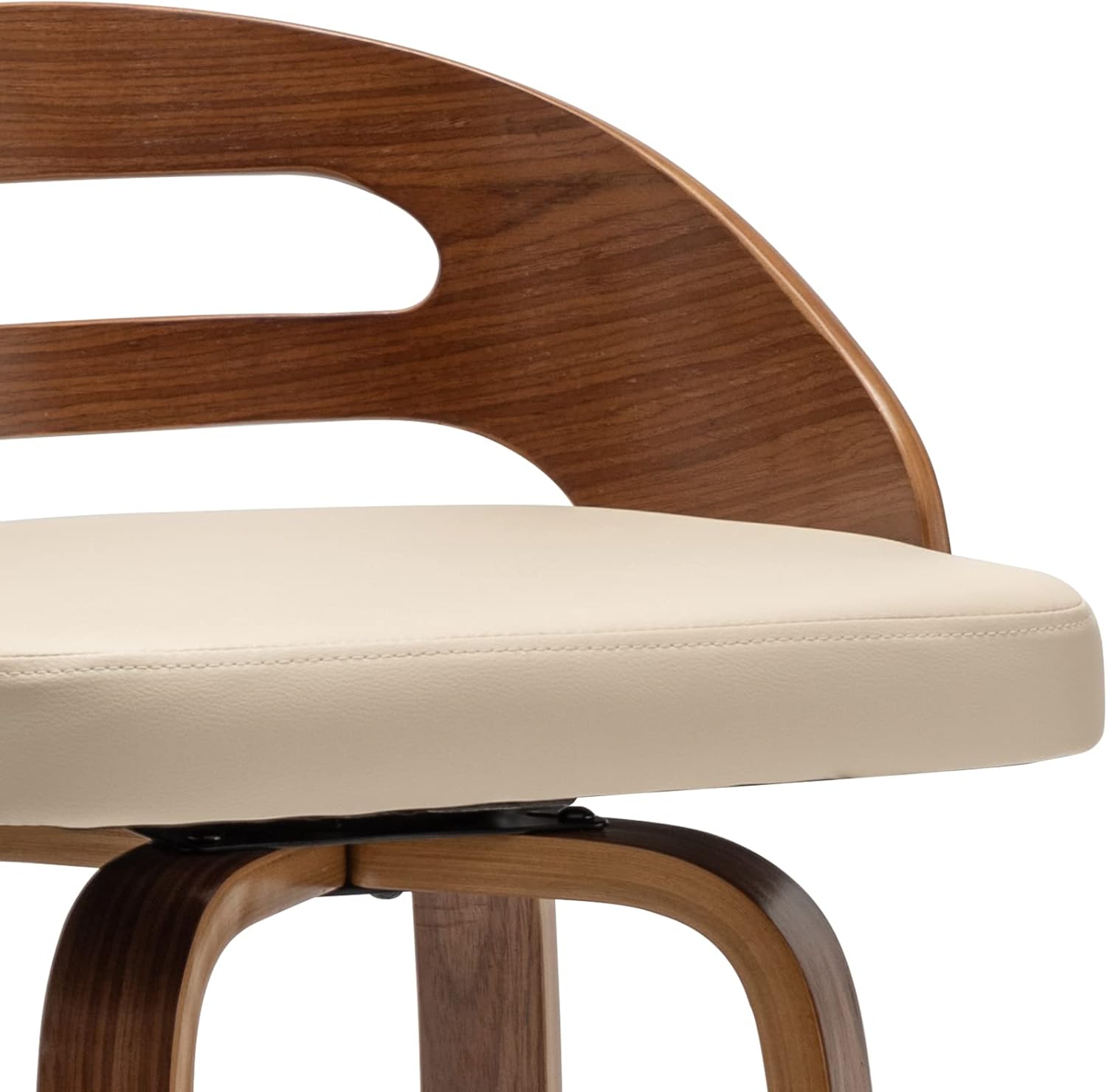Counter Stools Set of 2, Counter Height Bar Stools with Walnut Bentwood, Low Back, Upholstered Faux Leather, Soft Cushion Seat, Counter Top Stools for Kitchen/Island (Beige, 25" Seat Height) Beige Seat Height - 25"