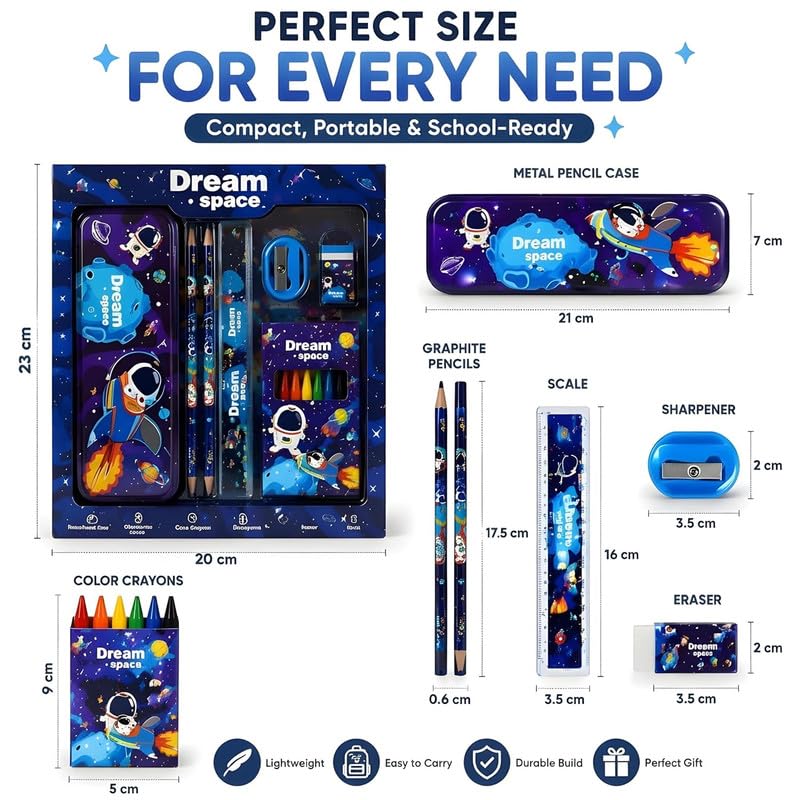 Image of Kids Stationery Set for Boys & Girls | 12-Piece School Supplies Kit with Pencils, Eraser, Sharpener & Ruler | Learning Gift Set for Kids Age 3-15 Years | Return Gift for Birthday Party