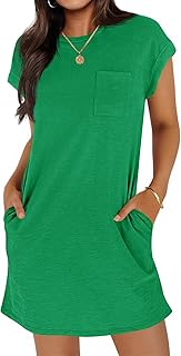 Women's Summer T Shirt Dress Casual Short Sleeve Crewneck Loose Fit Mini Dresses with Pockets