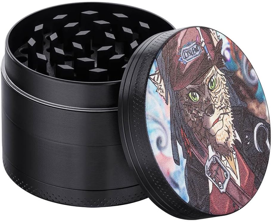 4 Layers Herb Grinder, LYSLEDA Zinc Alloy Spice Mill with Magnetic Top and Sifter for Dry Herb, 2 Inches/50mm(Black)