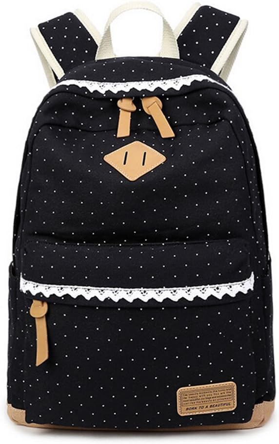 Canvas Backpack TODYM Vintage Polka Dot Sweet Lace Women and Girl Lightweight Outdoor Leisure Daypacks Backpack School Bag Travel Bag