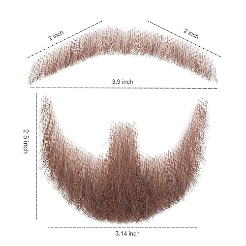 Vista 6 de Barba falsa realista bigote marrón disfraz de pelo facial 100% cabello humano invisible encaje barba falsa para Halloween, cosplay, fiestas, drama